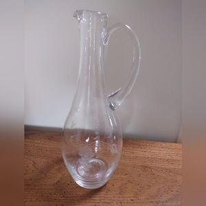 Vintage etched grapes glass wine carafe pitcher